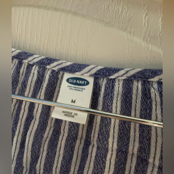 WOMENS OLD NAVY BLUE WHITE STRIPED LONG SLEEVE TUNIC BLOUSE - Picture 3 of 5